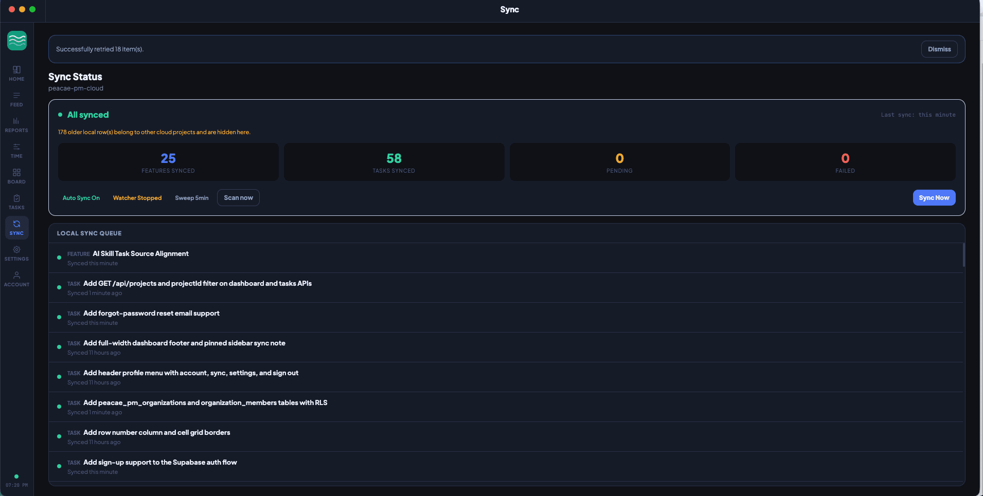 Mayvor Desktop sync status with healthy queue